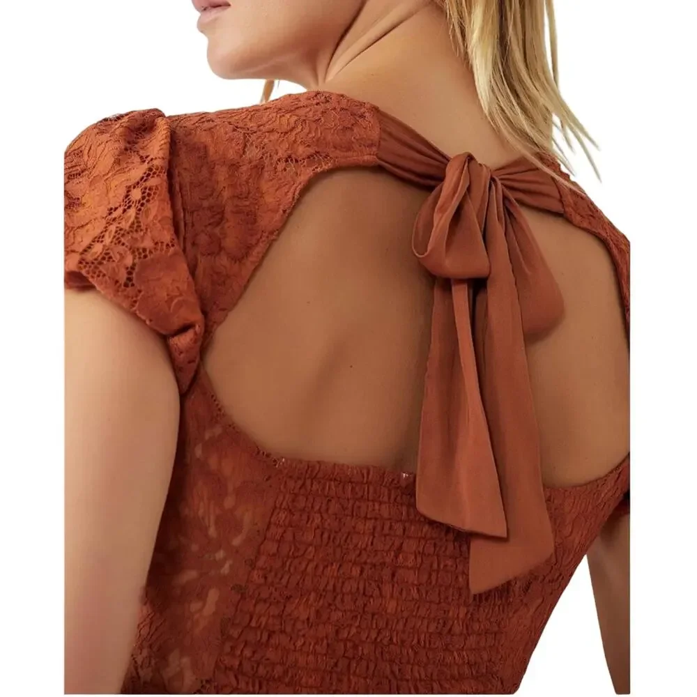 FREE PEOPLE FP Hailee Lace A Line Mini Dress in Burnt Orange Pretty Penny XS